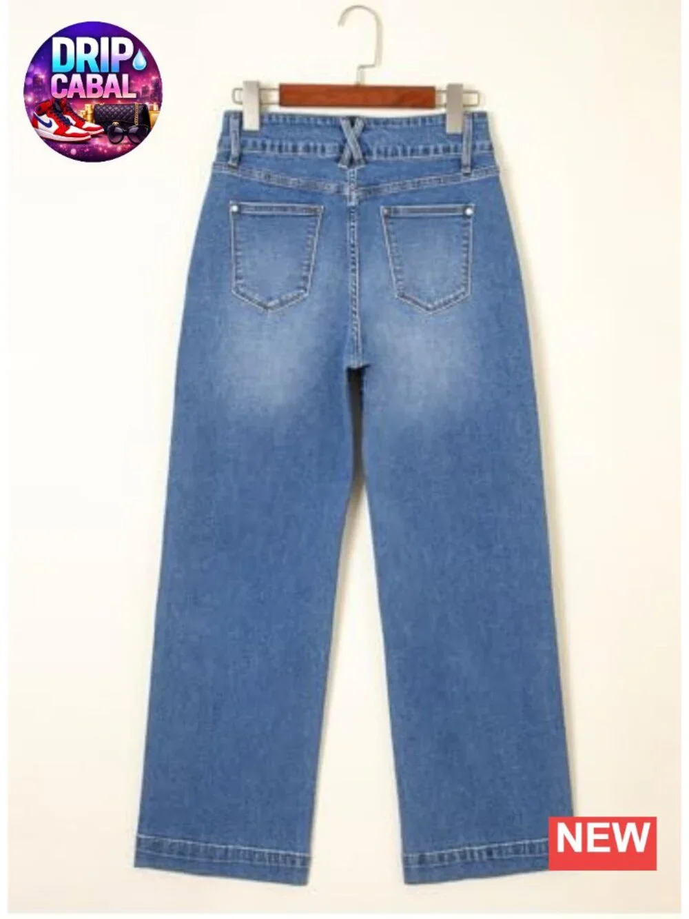 High Waisted Wide Leg Straight Jeans Baggy Trendy Denim Pants Slanted Pockets